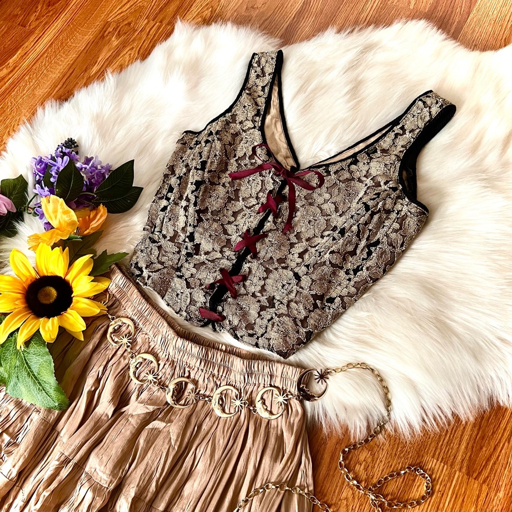 🌻Vintage 70s Renn Faire Pale Gold Lace Handmade Corset
